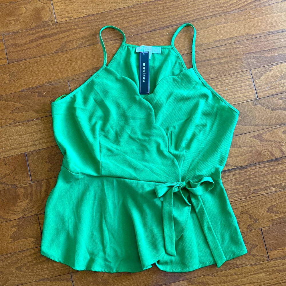 Kelly Green Monteau Wrap Summer Sleeveless Blouse - XL Junior